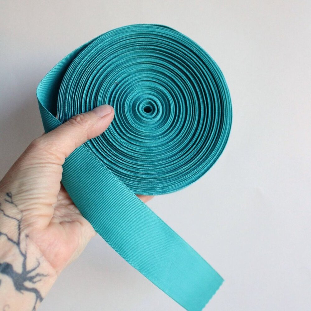 Vintage Teal Blue Grosgrain Ribbon Trim 1.5" Wide / 2 Yards / Turquoise Aqua - Picture 5 of 10